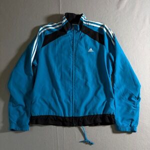 Adidas Womens Track Jacket Blue Black Colorblock Full Zip Windbreaker Size L